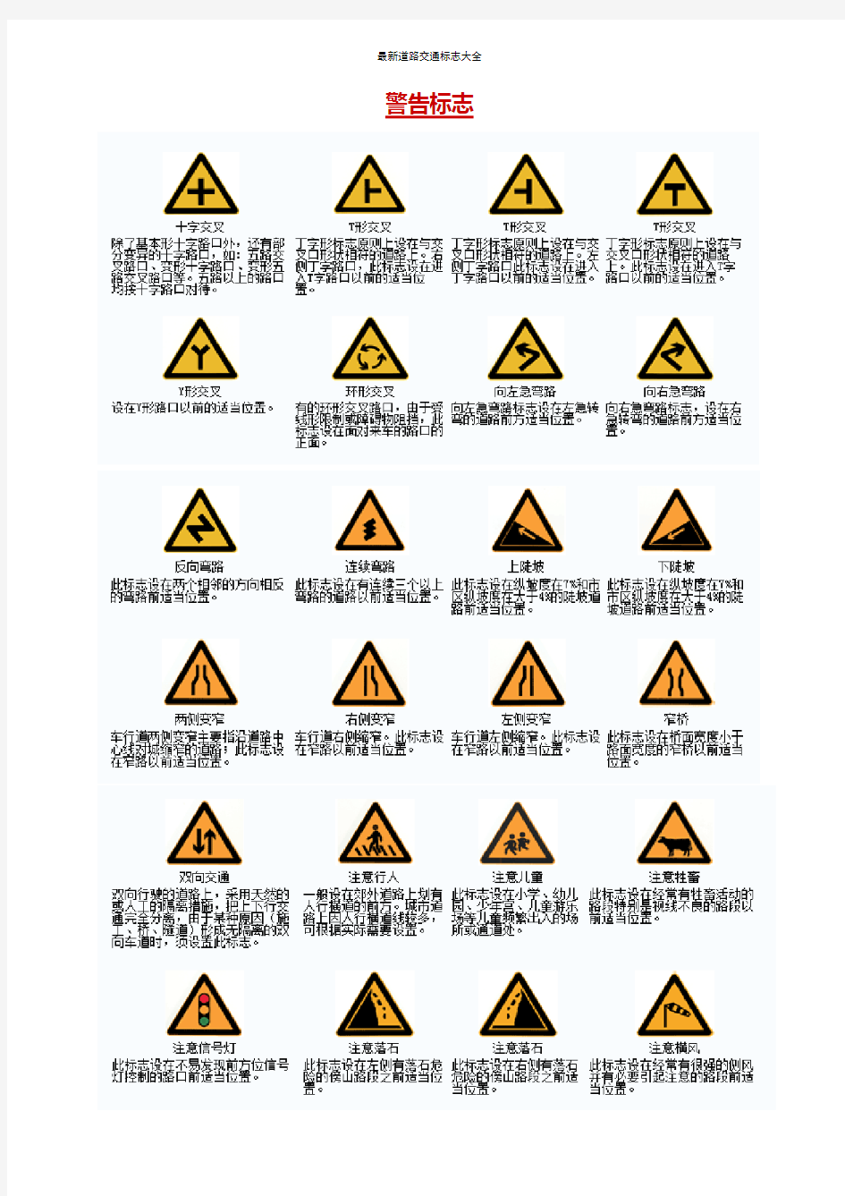 最新道路交通标志大全