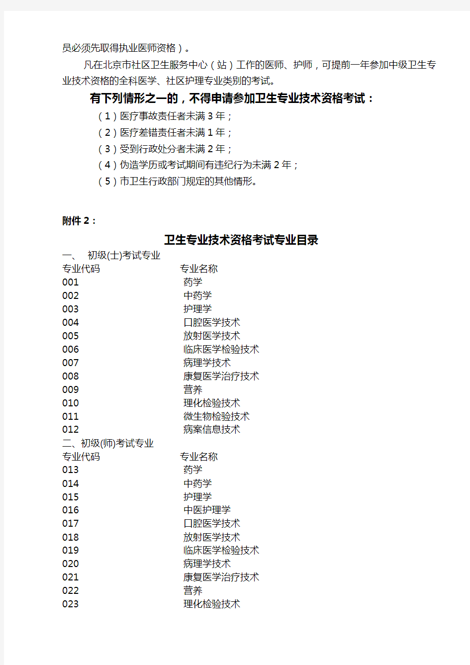 中级卫生专业技术资格考试报名条件