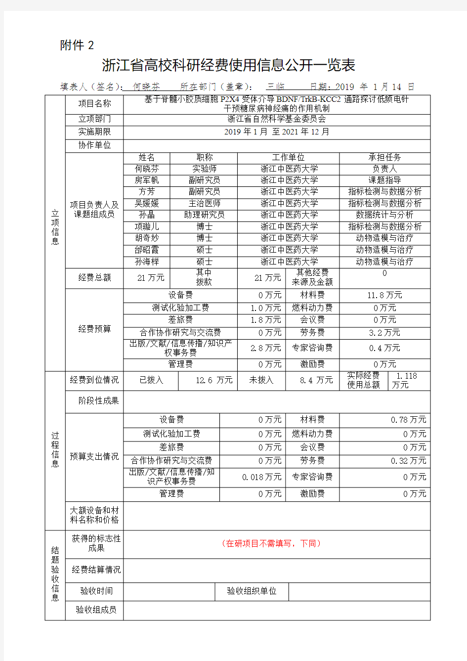 浙江省高校科研经费使用信息公开一览表-浙江中医药大学