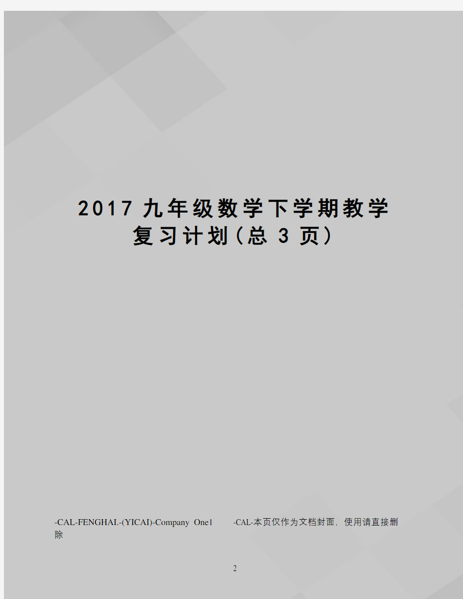 九年级数学下学期教学复习计划