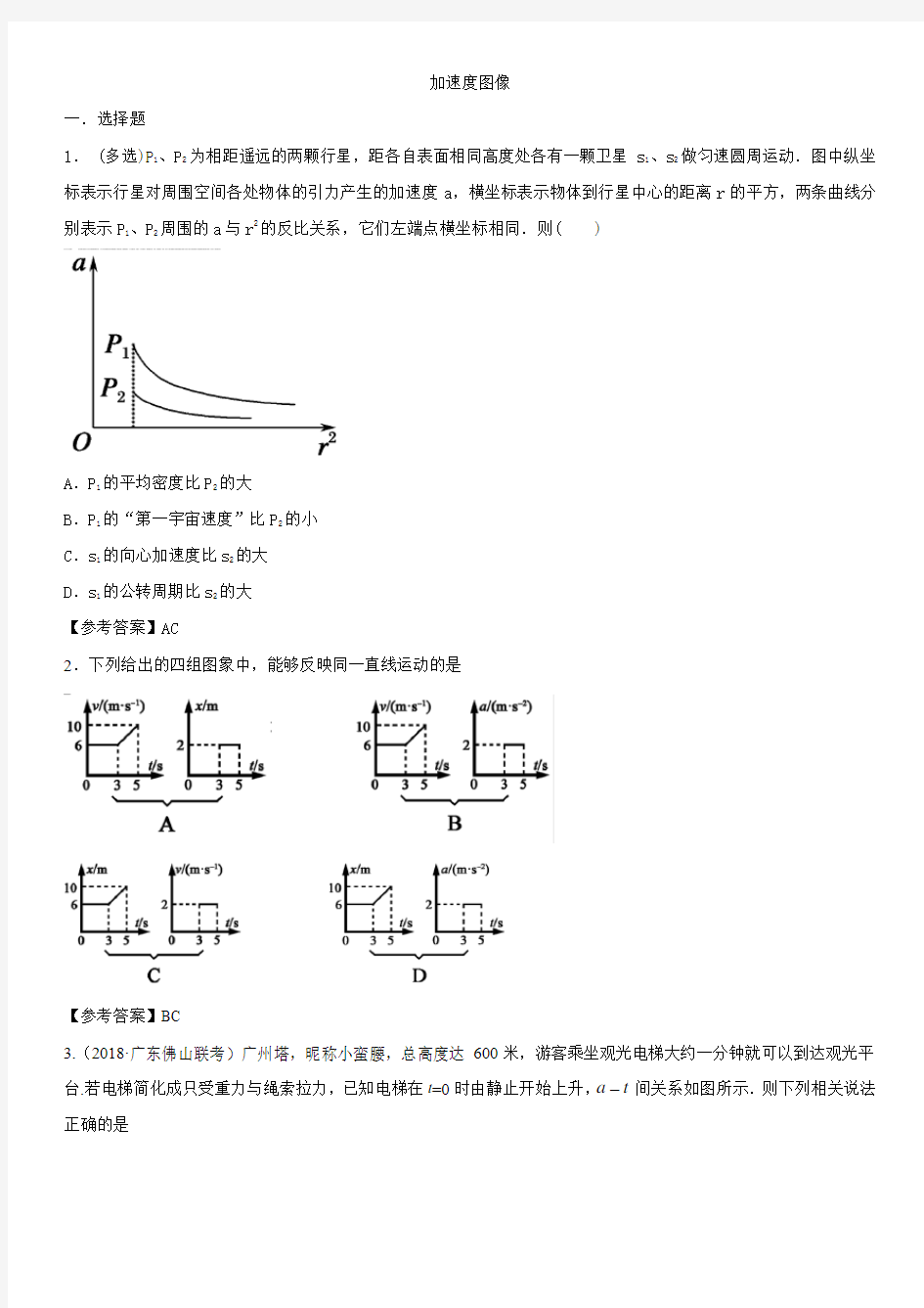 2019届高三物理一轮复习专题分类练习卷：加速度图像模块