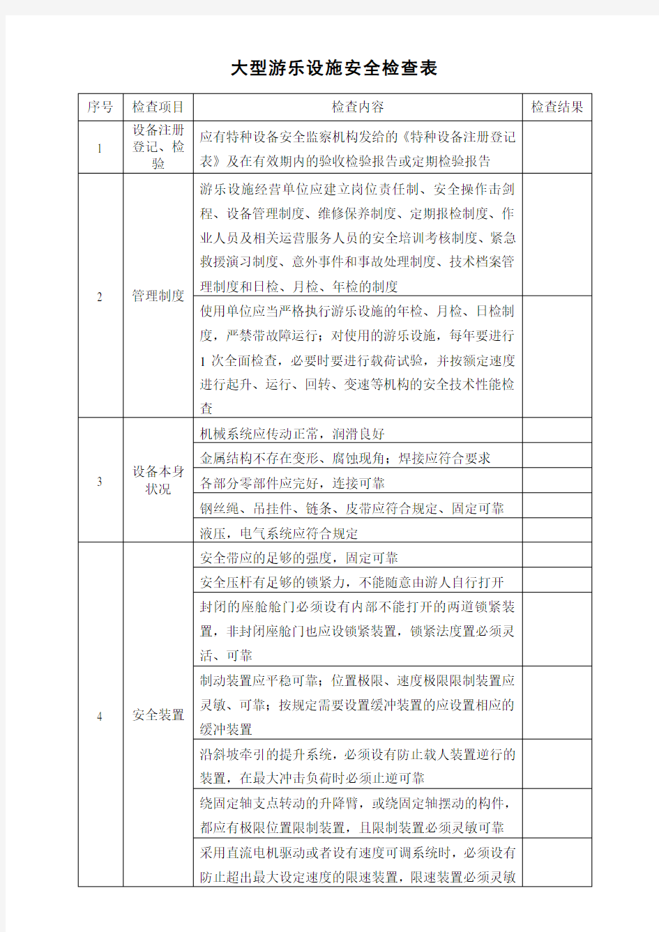 大型游乐设施安全检查表