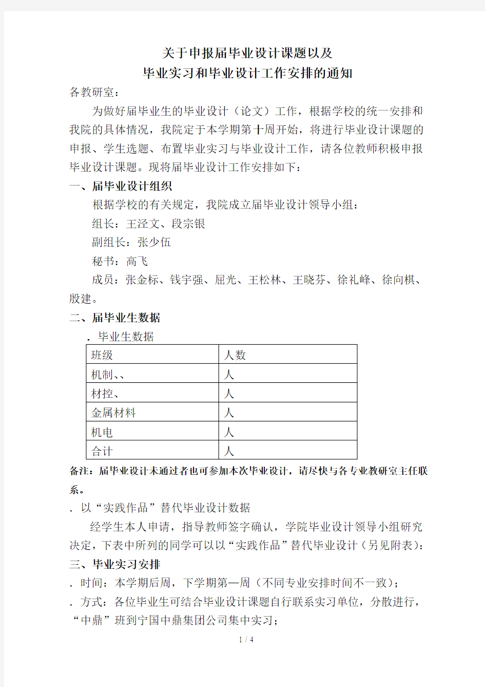 关于申报2019届毕业设计课题以及