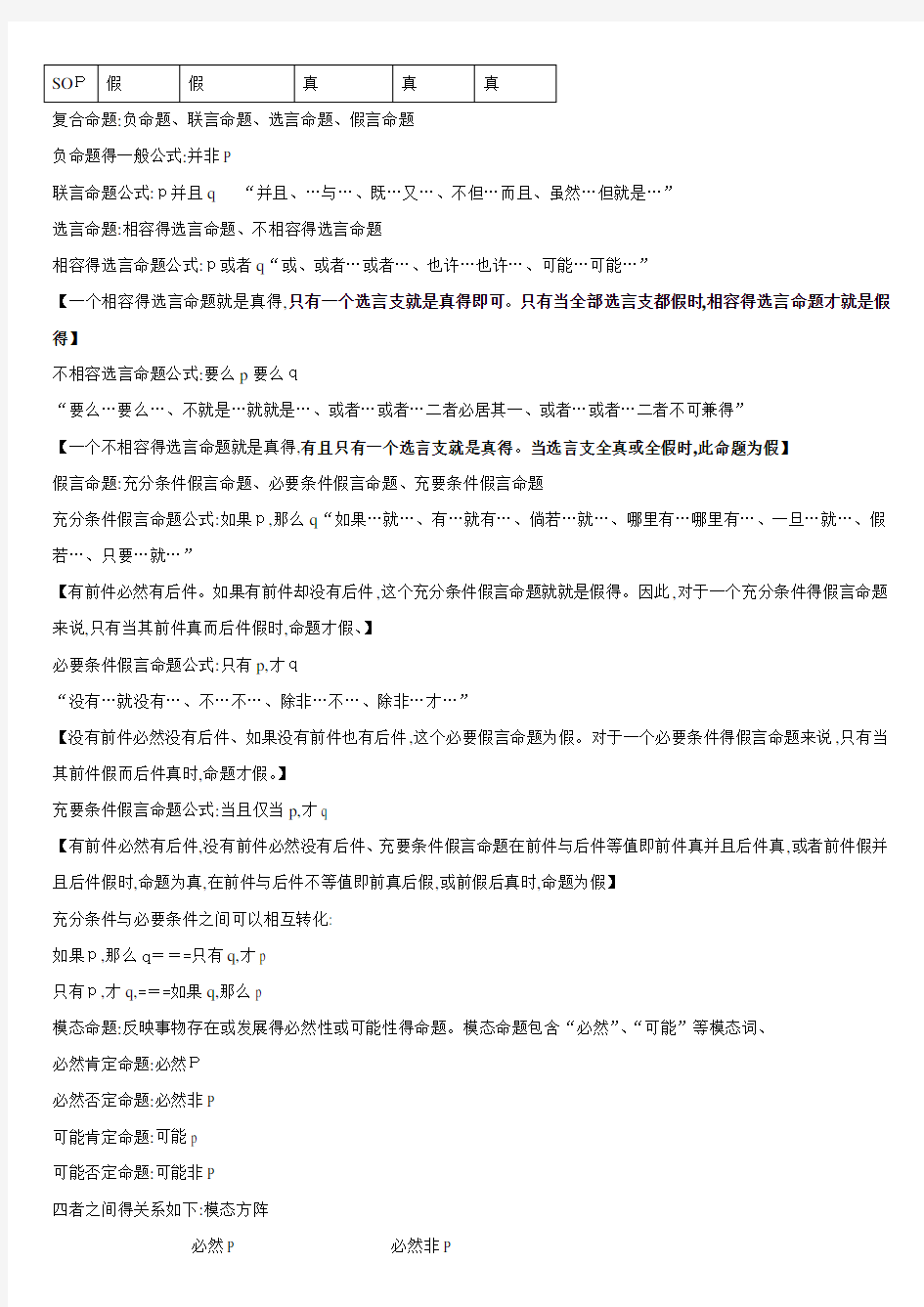 逻辑判断推理中常用的逻辑公式