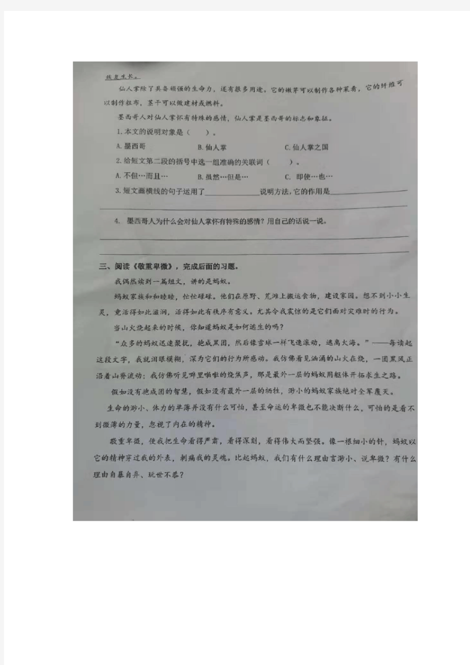 人教版 五年级上册语文试题 - 甘肃省兰州市城关区2019-2020学年期末测试卷( 含答案) 