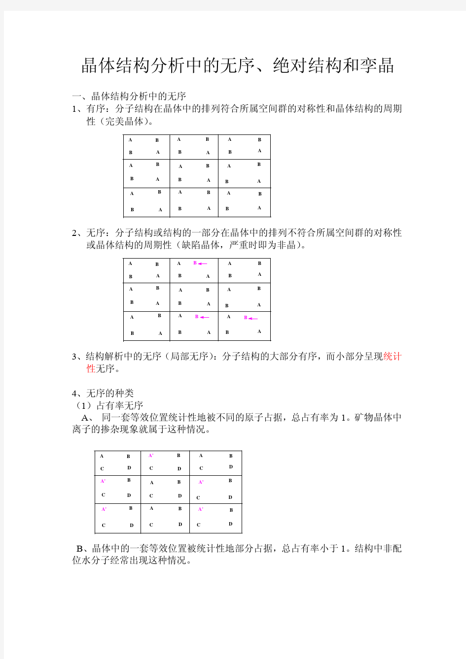 晶体结构分析中的无序 绝对结构和