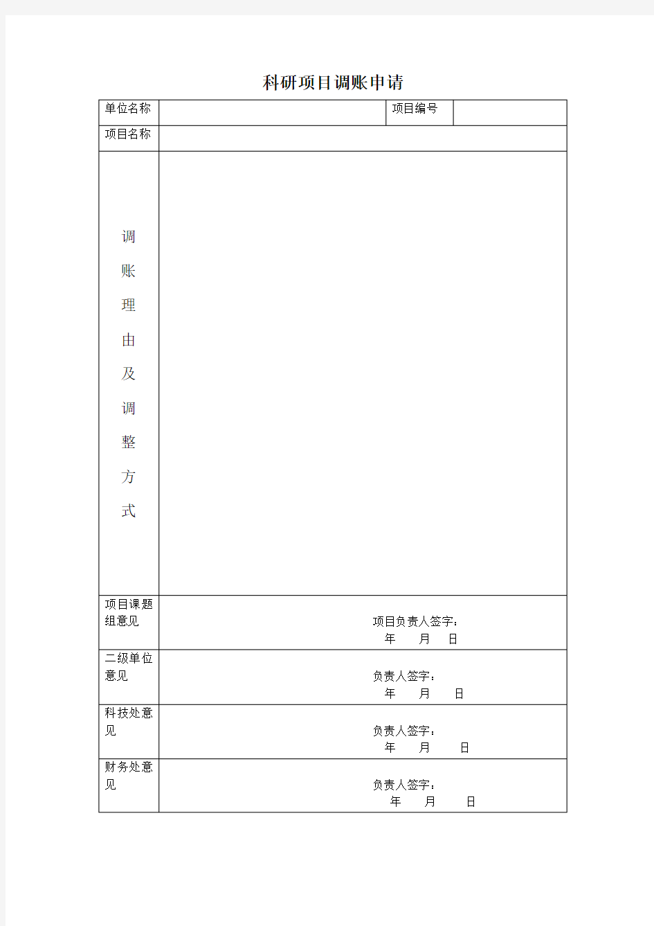 科研项目调账申请书