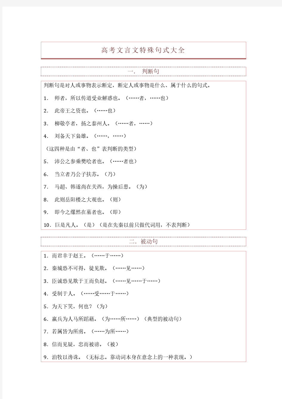 高考文言文特殊句式大全