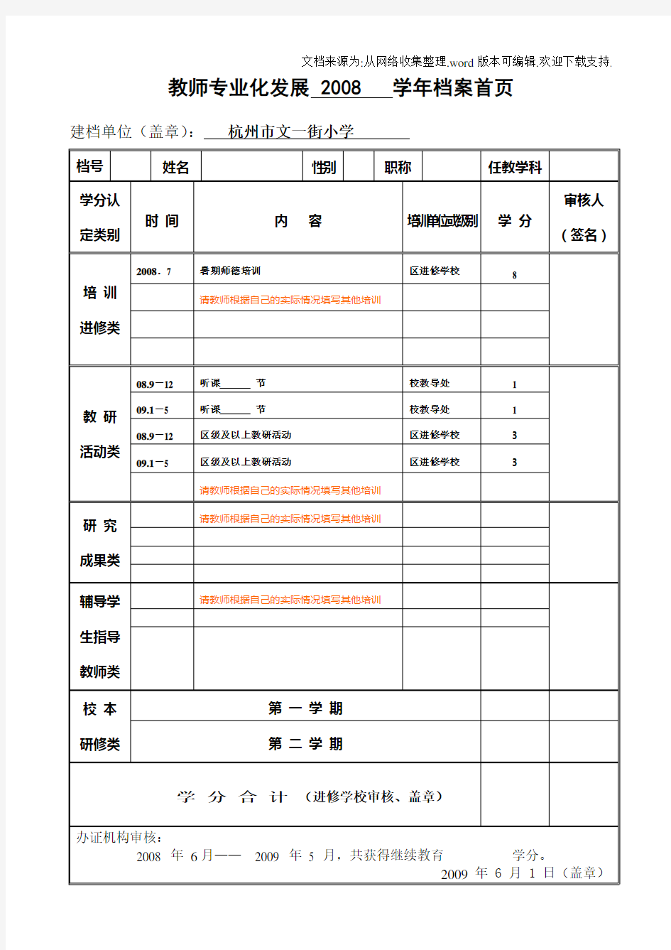 继续教育档案范本