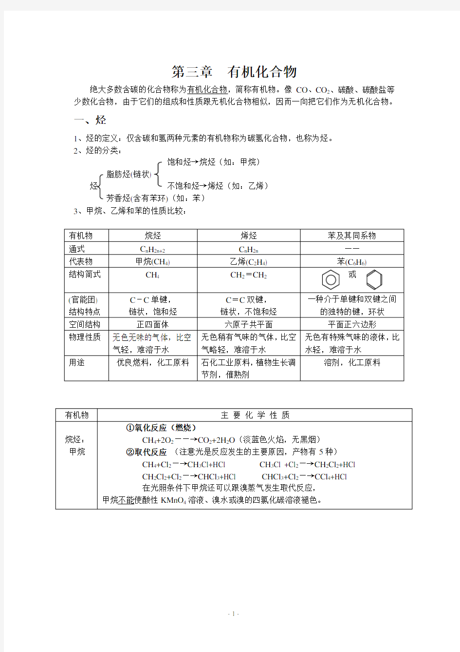 高中化学必修二第三章知识点和习题(含答案)