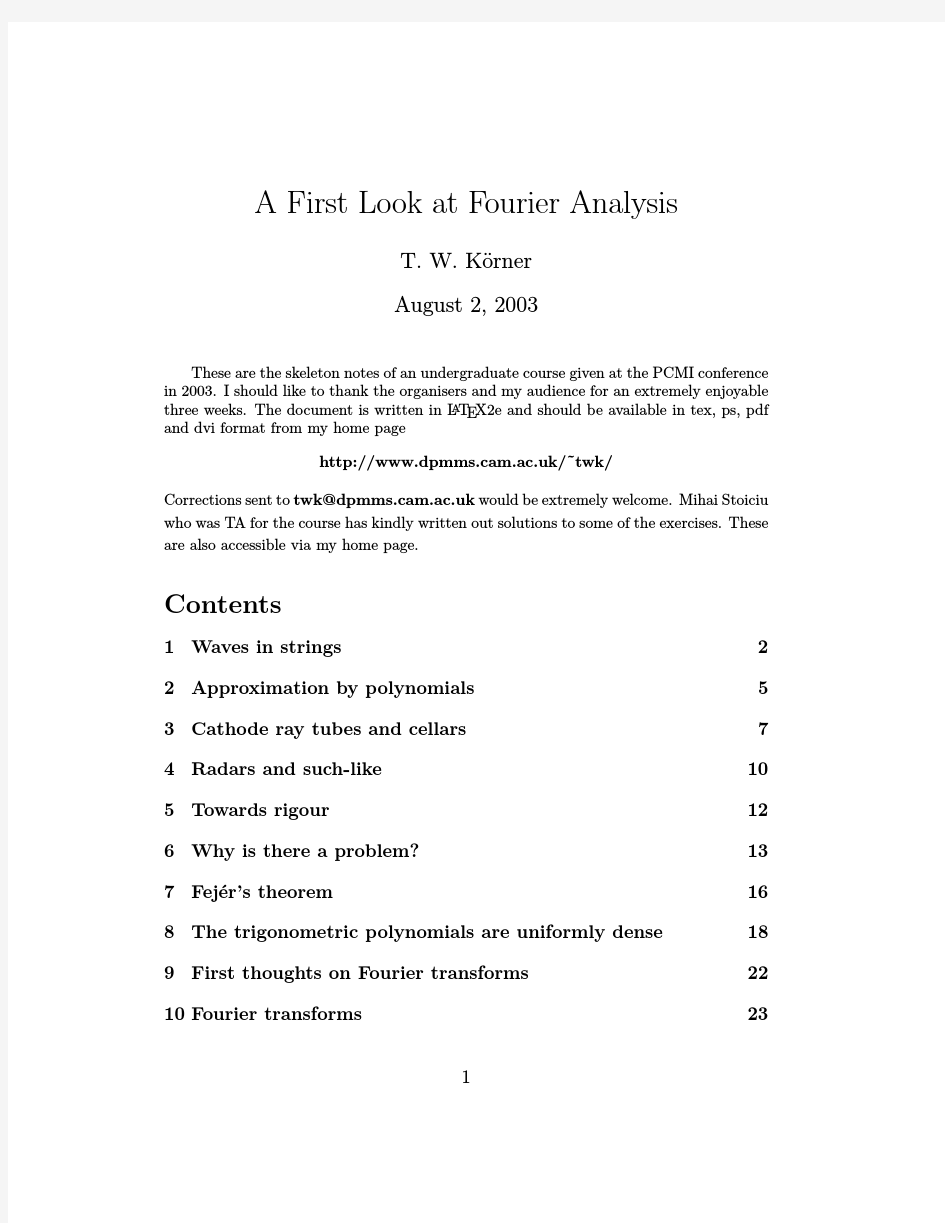 A First Look at Fourier Analysis