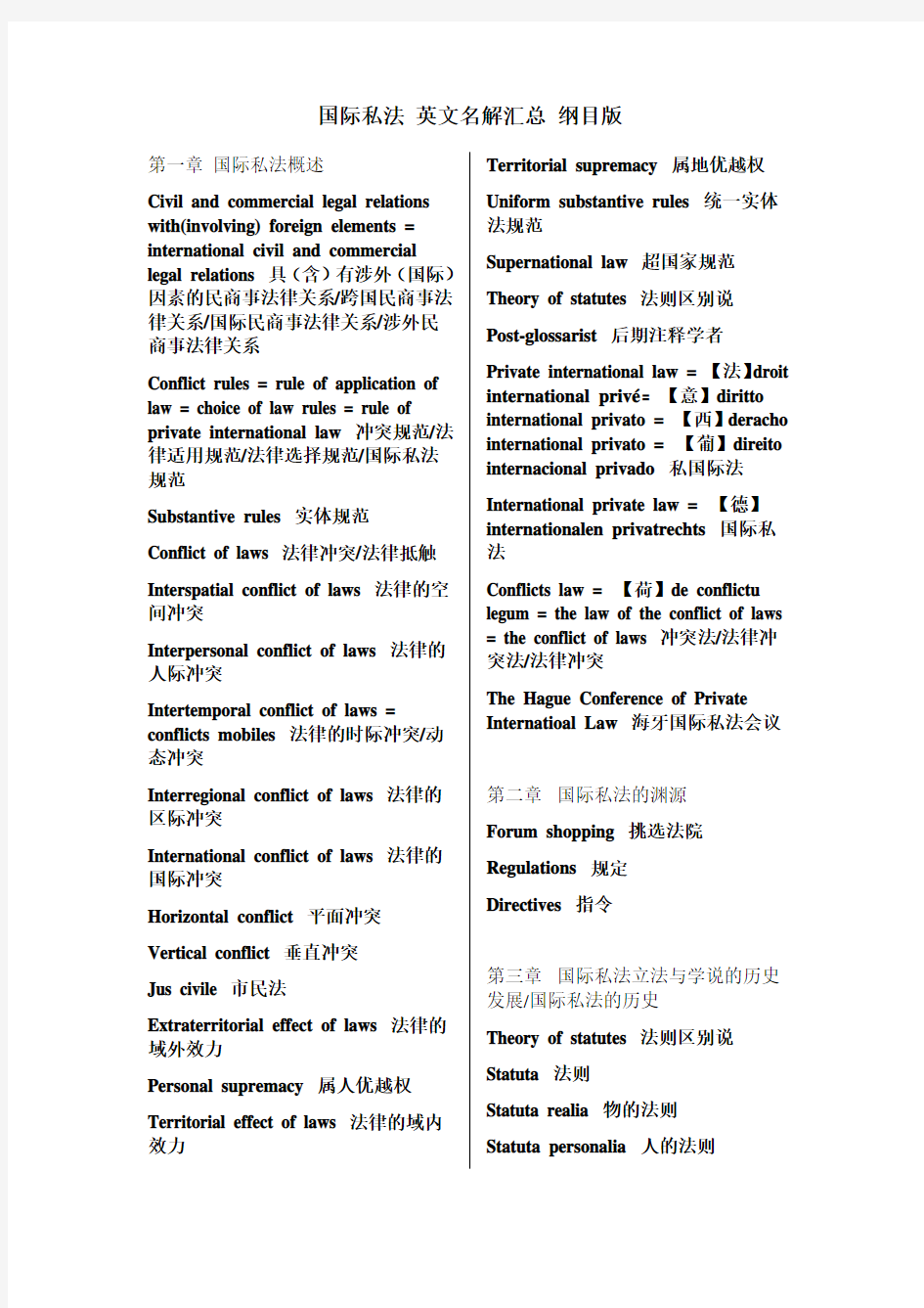 国际私法 英文名解汇总 纲目版