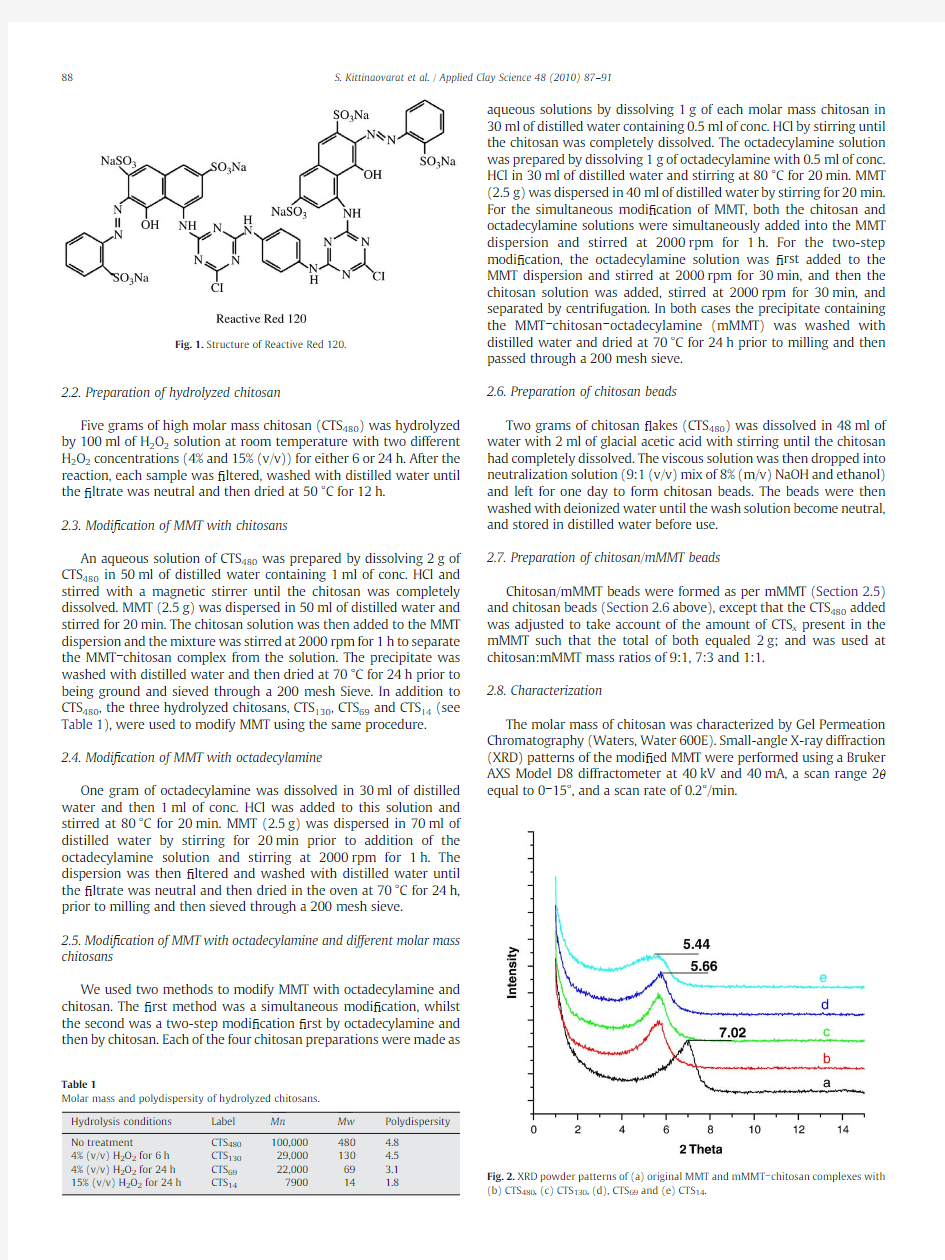 Chitosan／modified montmorillonite beads and adsorption Reactive Red 120