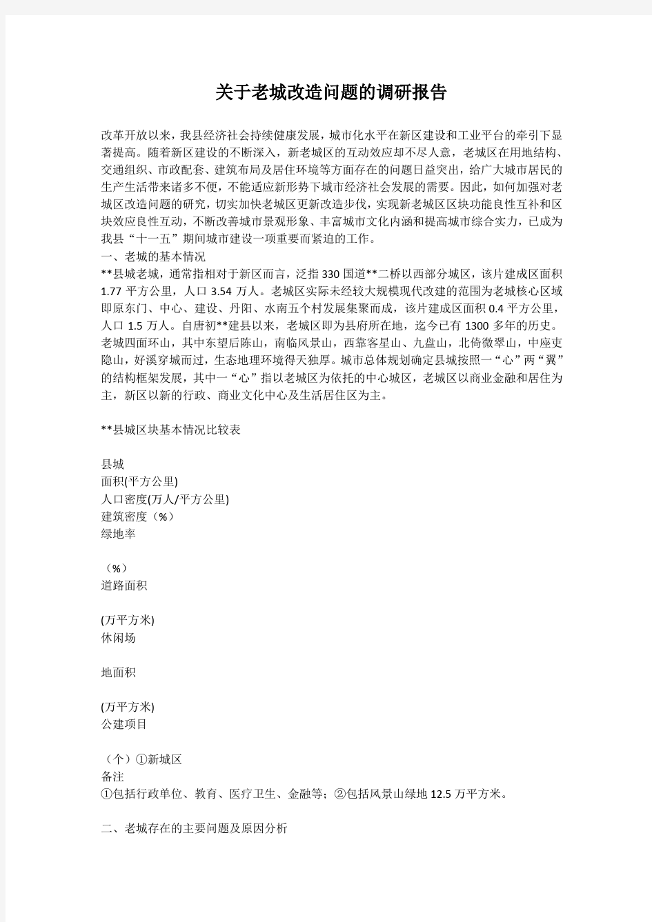 关于老城改造问题的调研报告