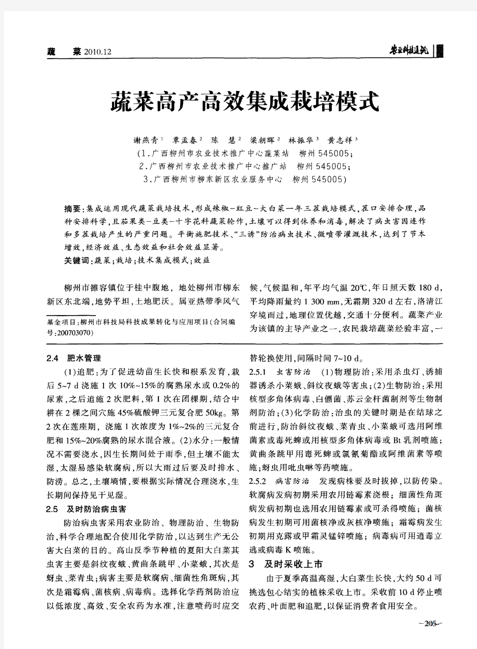 蔬菜高产高效集成栽培模式