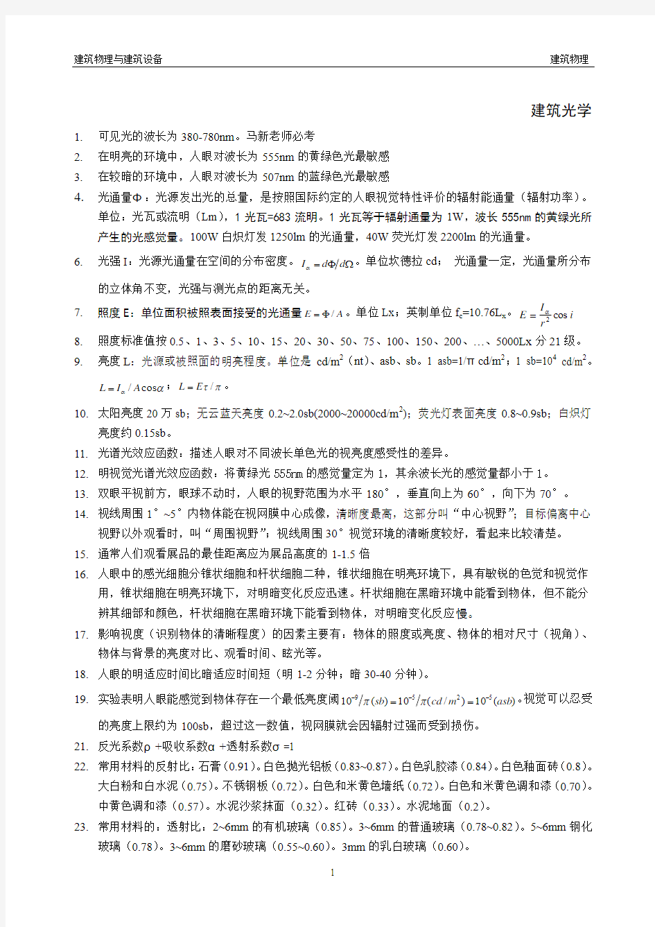 北方工业大学建筑物理总结_光学部分