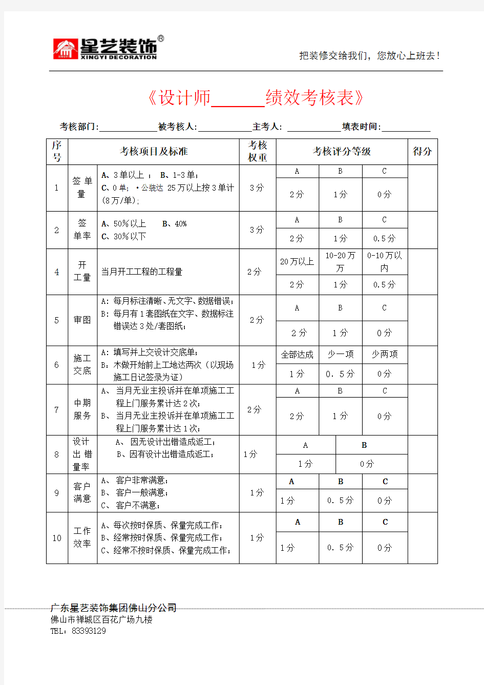 设计师绩效考核表