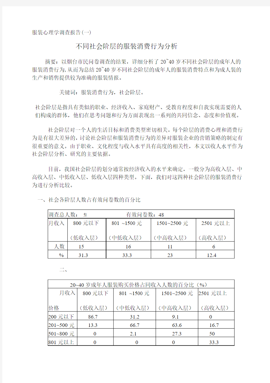 服装心理学调查报告