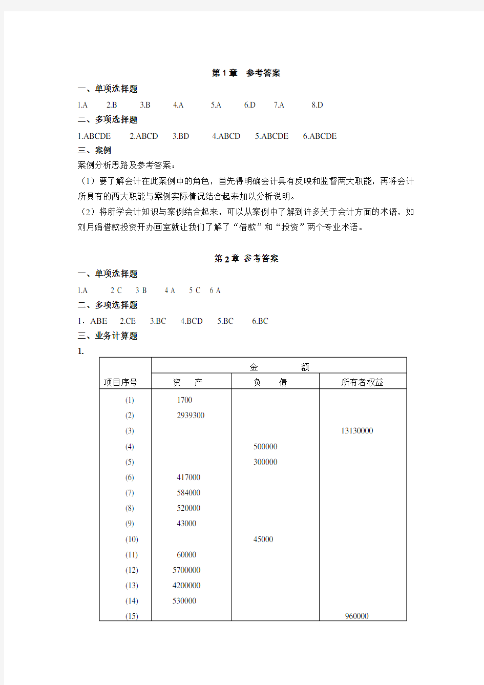 会计学原理(陈国辉)习题答案