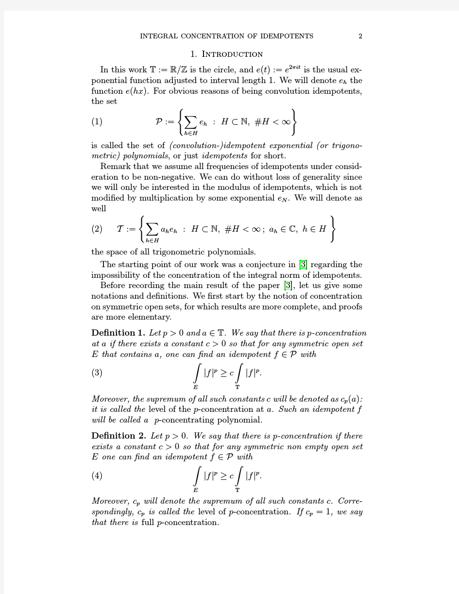 Integral Concentration of idempotent trigonometric polynomials with gaps