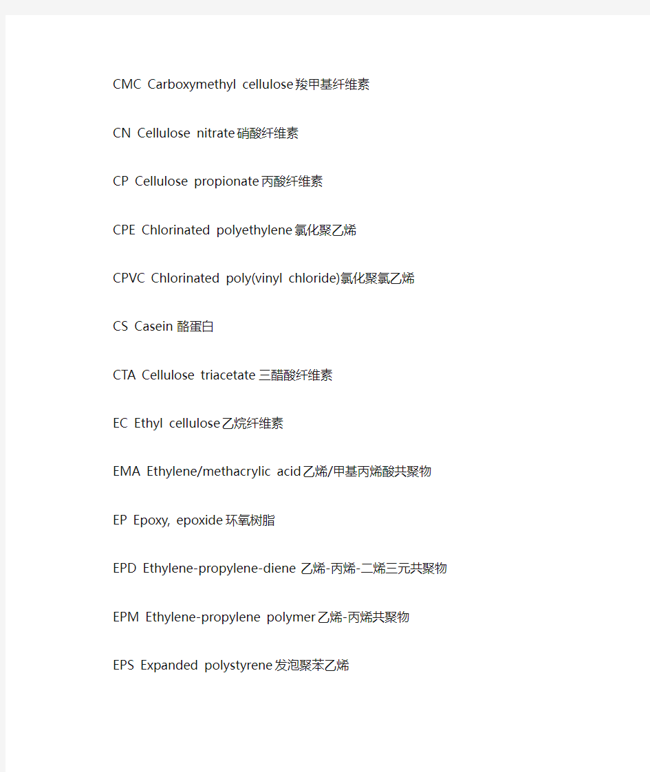 常见塑料英文单词