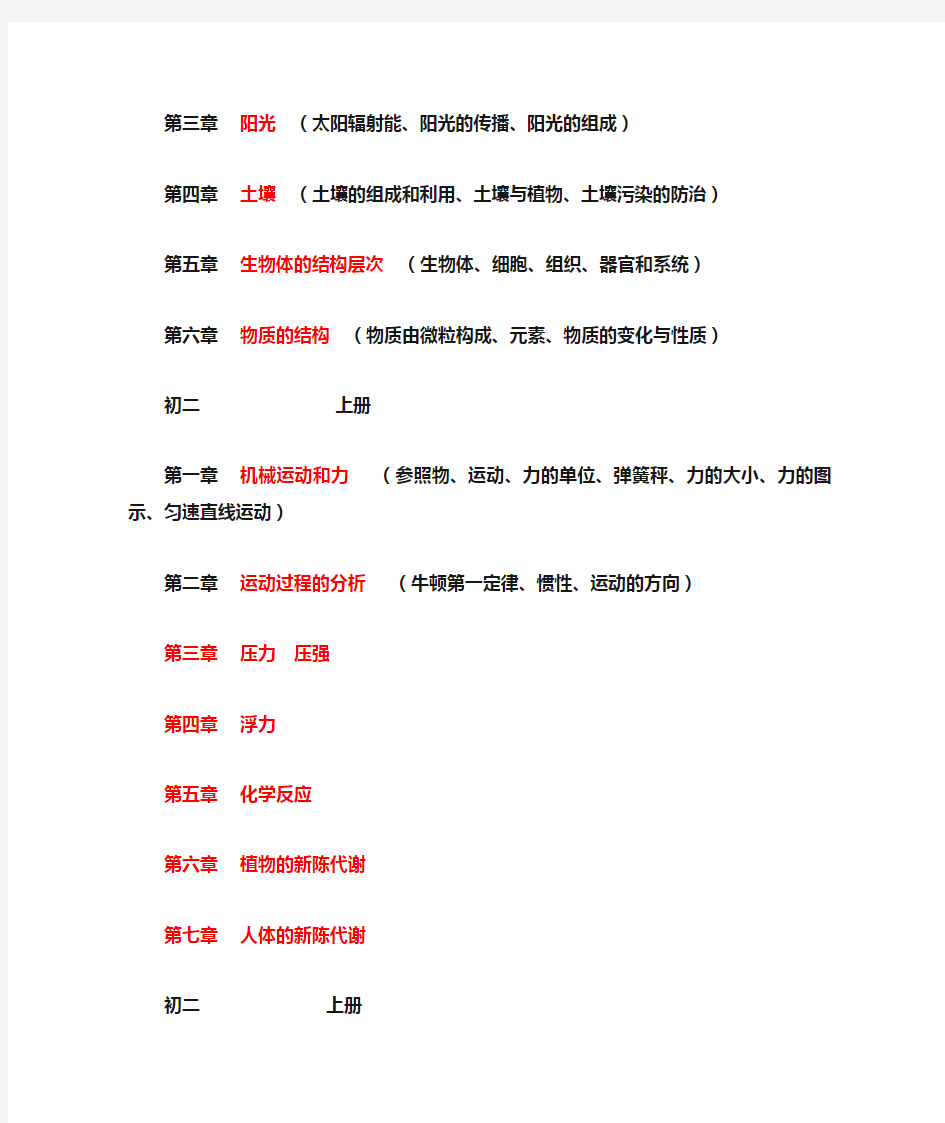 初中科学课程目录和知识点总结