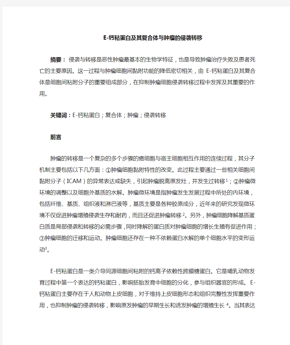 E-钙粘蛋白及其复合体与肿瘤的侵袭转移