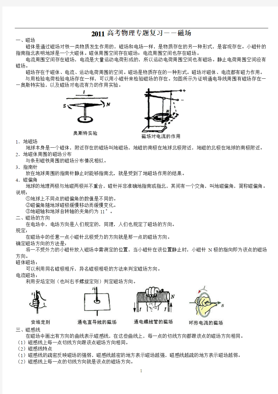 35.高中物理复习磁场知识点总结