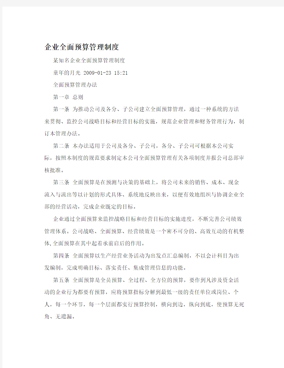 企业全面预算管理制度