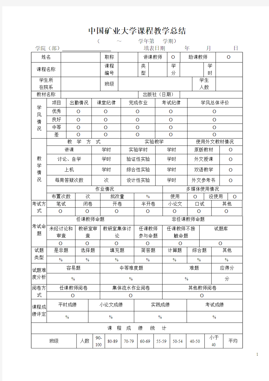 中国矿业大学课程教学总结