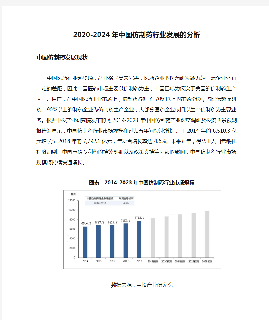 2020-2024年中国仿制药行业发展的分析