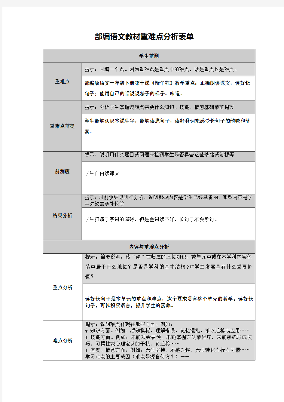 部编语文教材重难点分析表单24