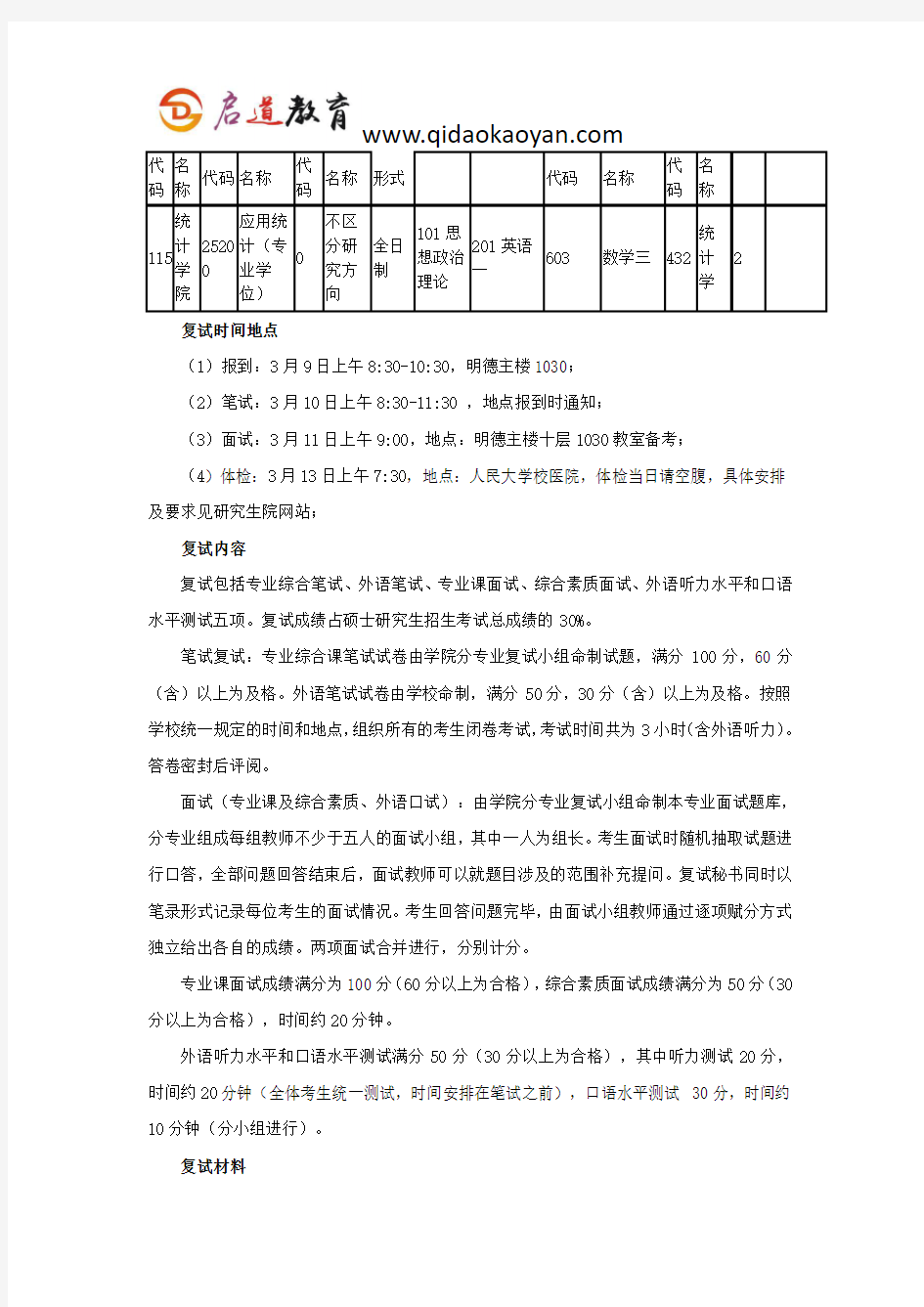 人大考研复试班-中国人民大学统计学院应用统计(专业学位)考研复试经验分享