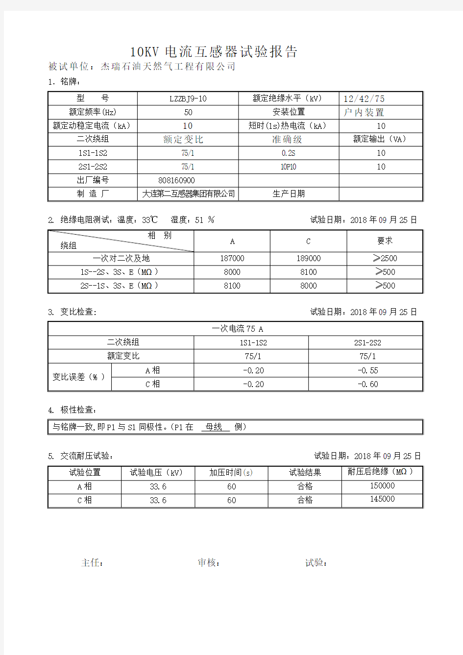 10kV-电流互感器实验报告2018