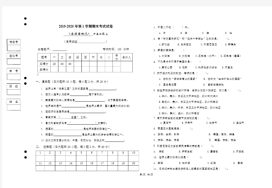 客源国概况试卷A+答案