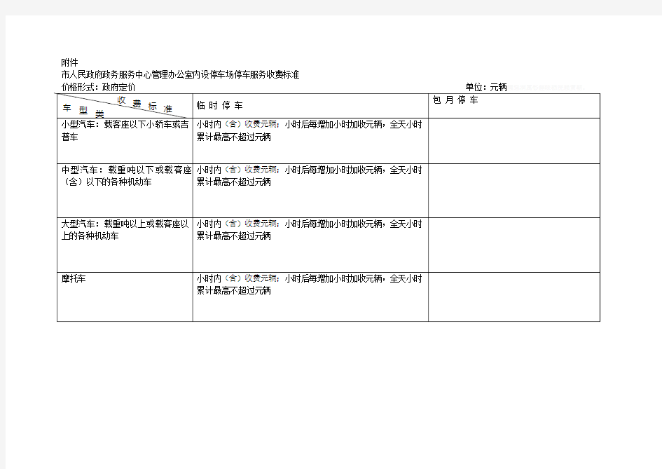 市人民政府政务服务中心管理办公室内设停车场停车服务收费标准