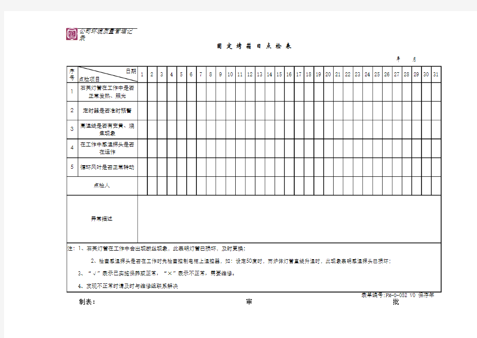 烤箱日点检表