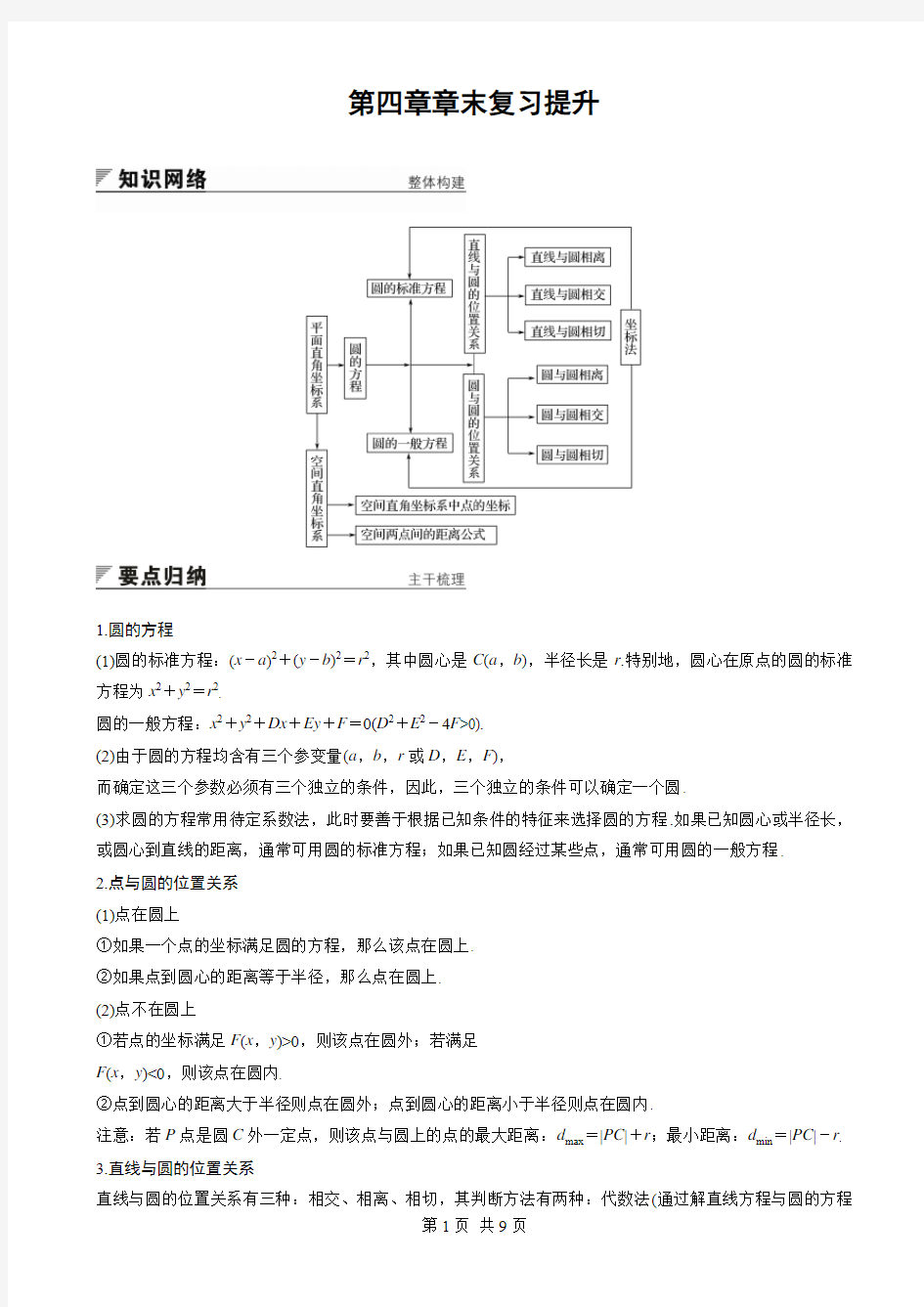 人教版高中数学必修二 第四章 圆与方程章末复习提升