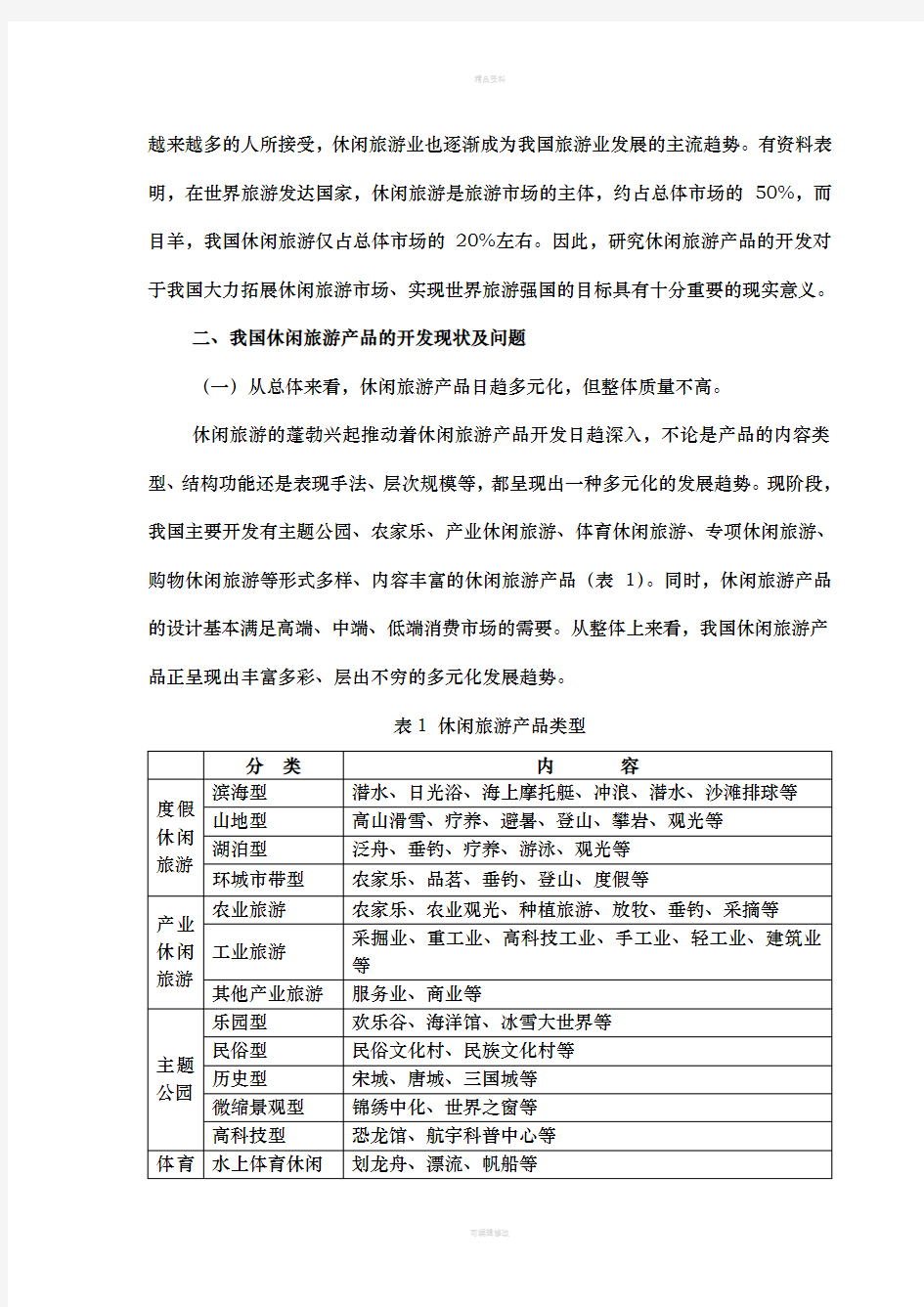 我国休闲旅游产品开发现状及对策分析