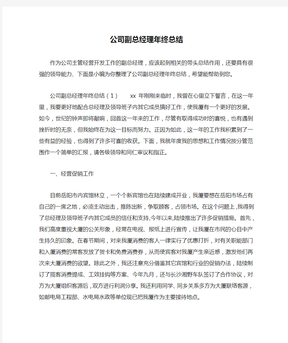 公司副总经理年终总结