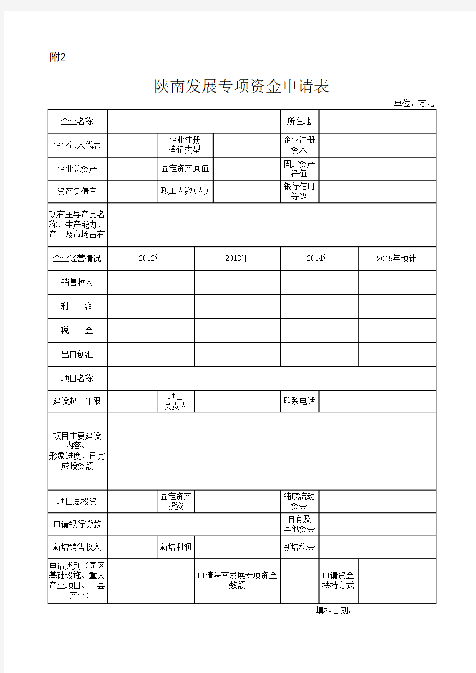 专项资金申请表