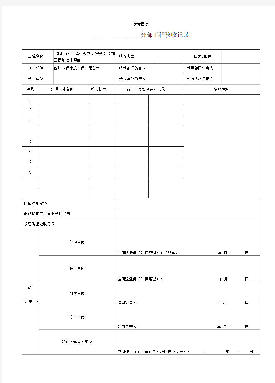 分部分项工程验收记录表