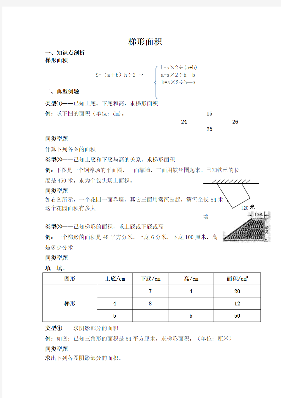 梯形的面积计算