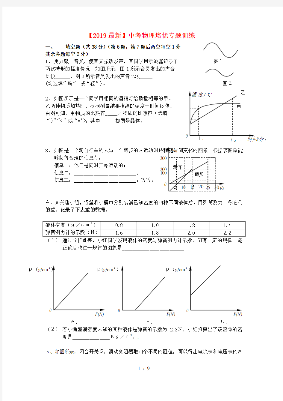 【2019最新】中考物理培优专题训练一