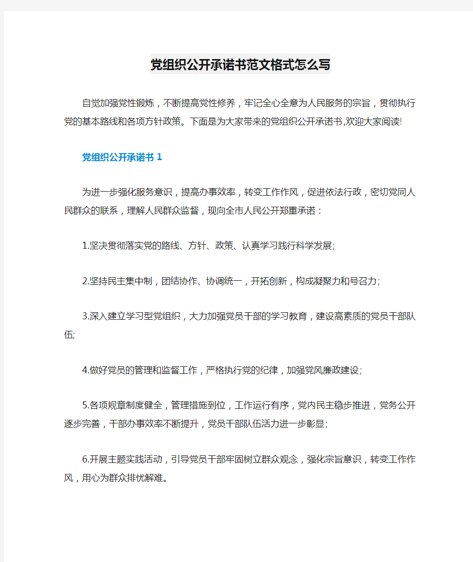 党组织公开承诺书范文格式怎么写