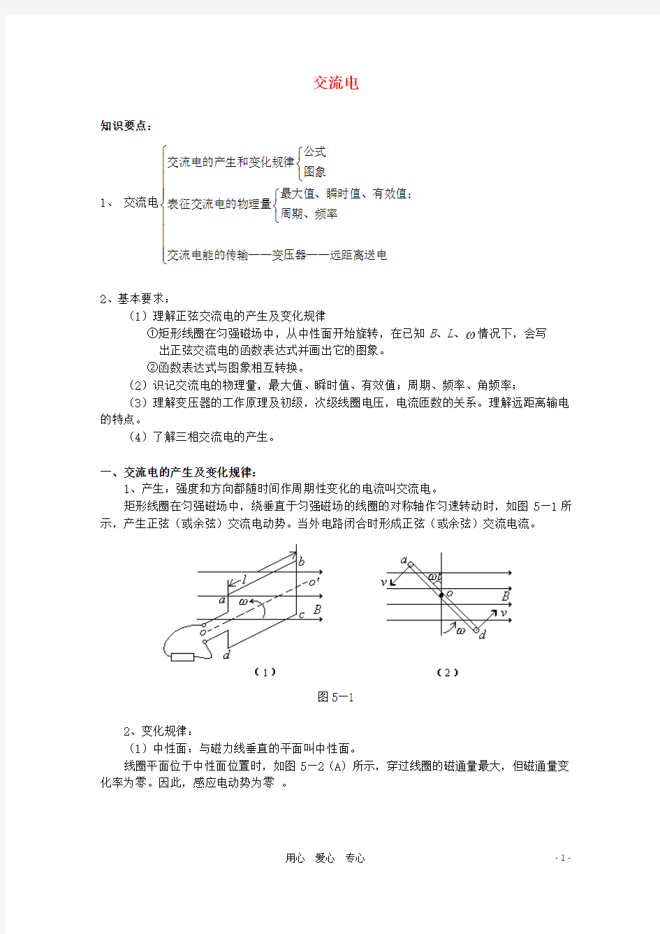 高考物理知识要点总结 交流电教案