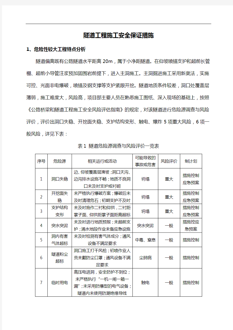 隧道工程施工安全保证措施