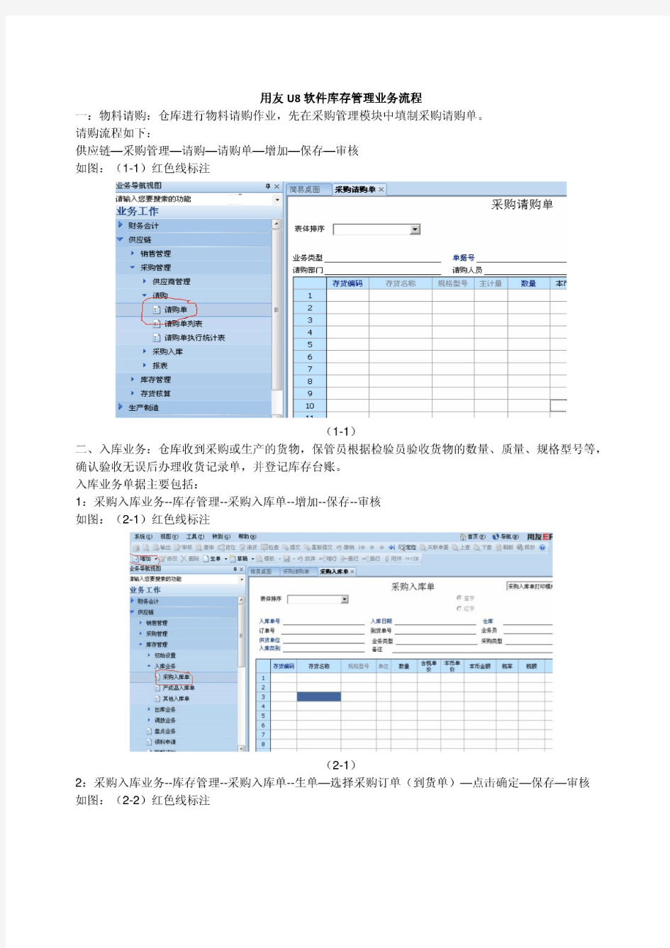 用友U8软件库存管理业务流程