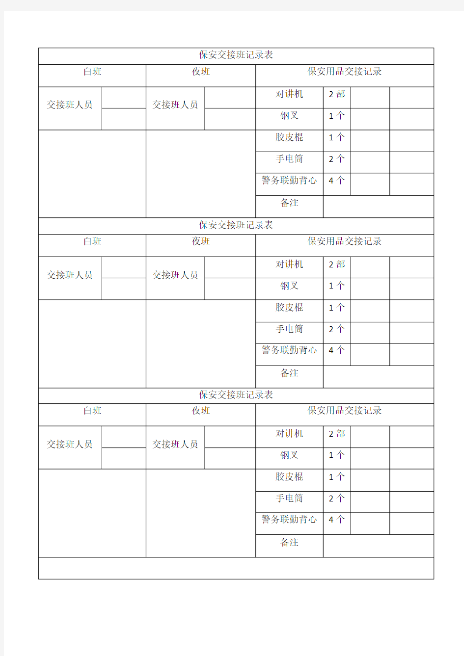 保安交接班记录表