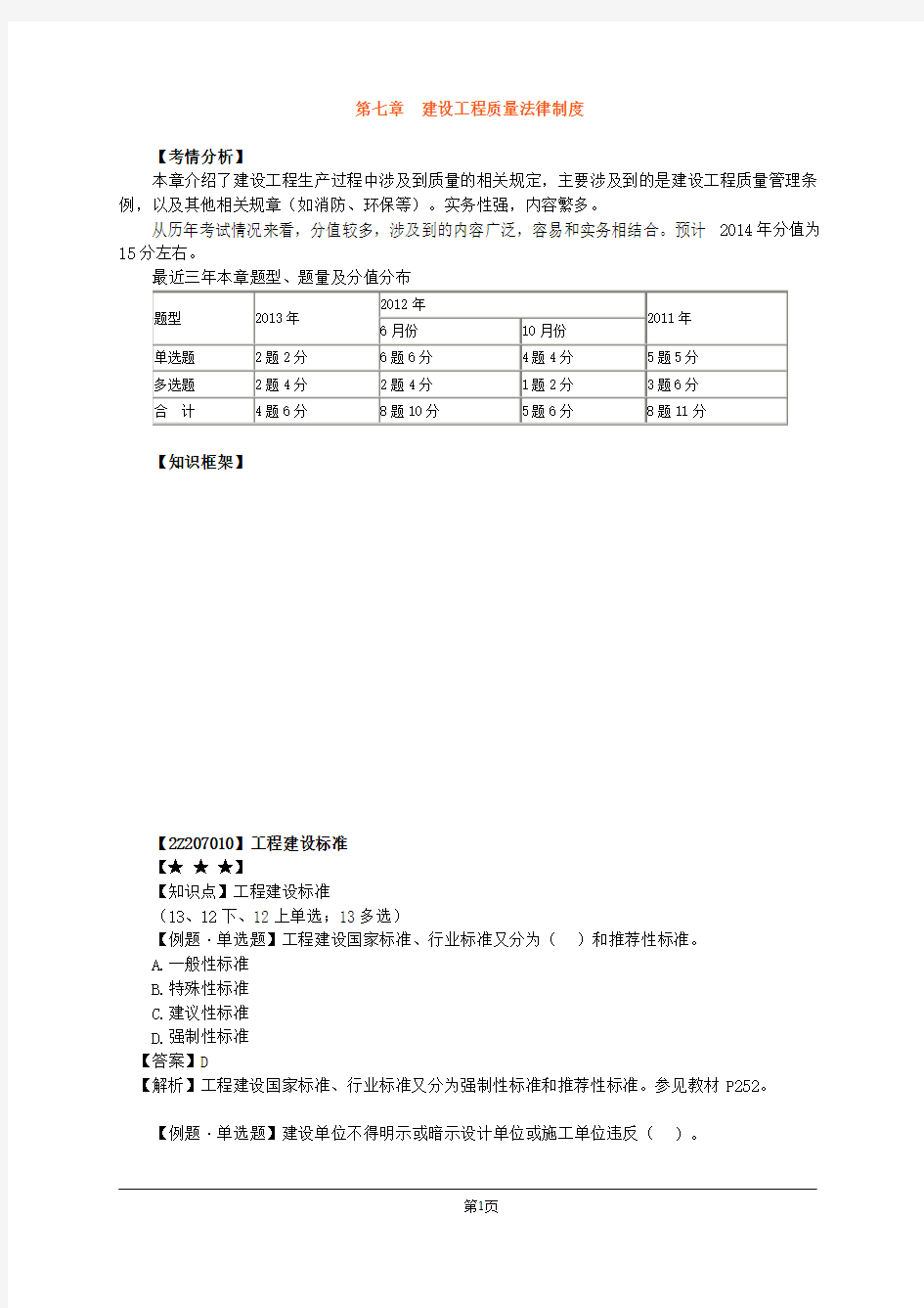 二级建造师《法律法规》习题及参考答案第7章